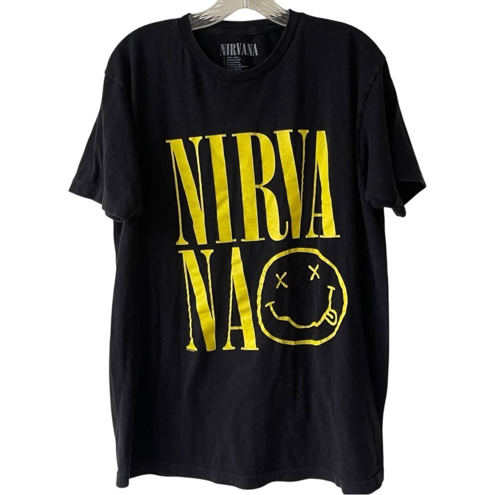 NIRVANA Tee Unisex Black and‎ Yellow Graphic T-Shirt Size Large